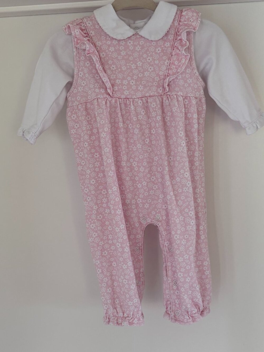 Kissy Kissy Pink Ditsy Floral Layered Jumper Romper Pima Cotton, 3-6 monts